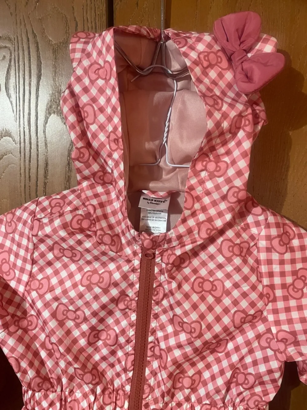 Sanrio Hello Kitty Pink Gingham Hooded Jacket with cute bow